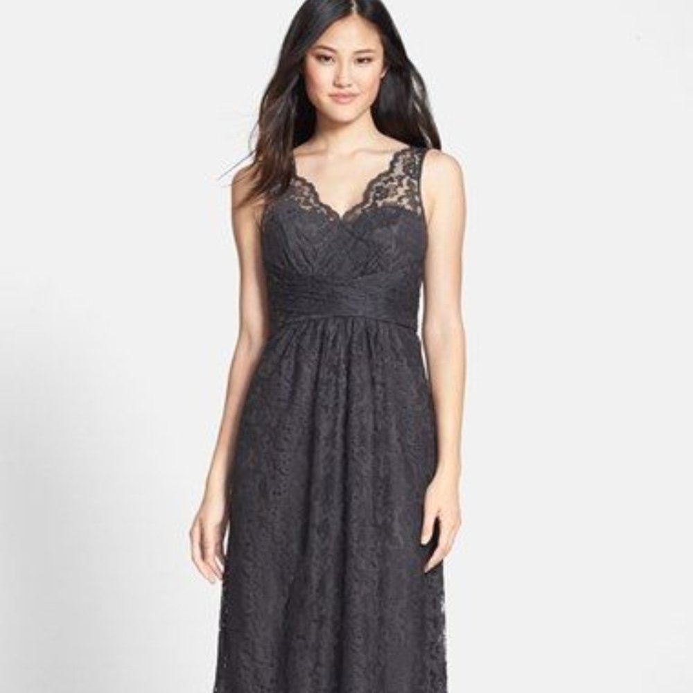Amsale Black Lace Gown (style G845L)